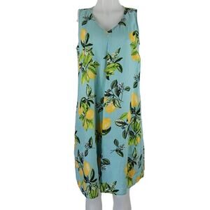 J Jill 100% Linen Novelty Lemon Vacation Casual Picnic Travel Dress Small